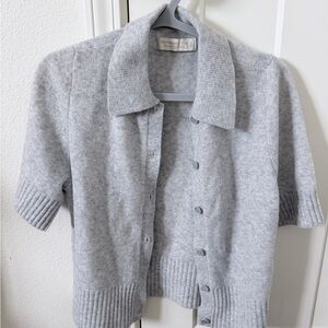 Abercrombie & Fitch Light Gray Short-Sleeve Button Cardigan Sweater